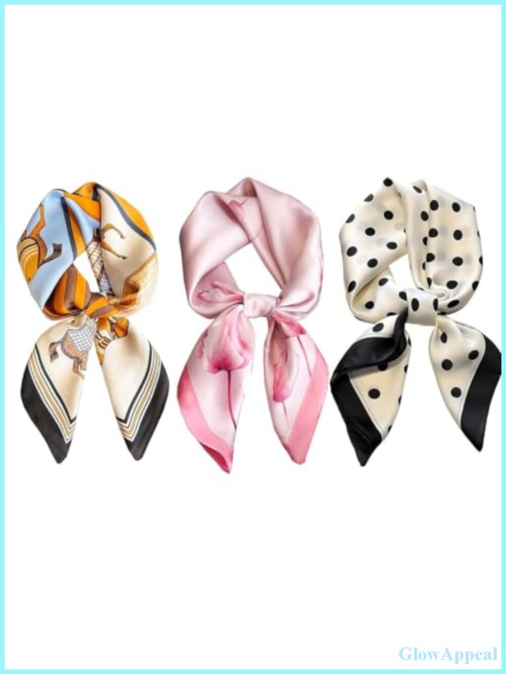 3 Pack Women's Polka Dot Satin Square Scarves, 27.5 Inch Silk Feeling Bandana